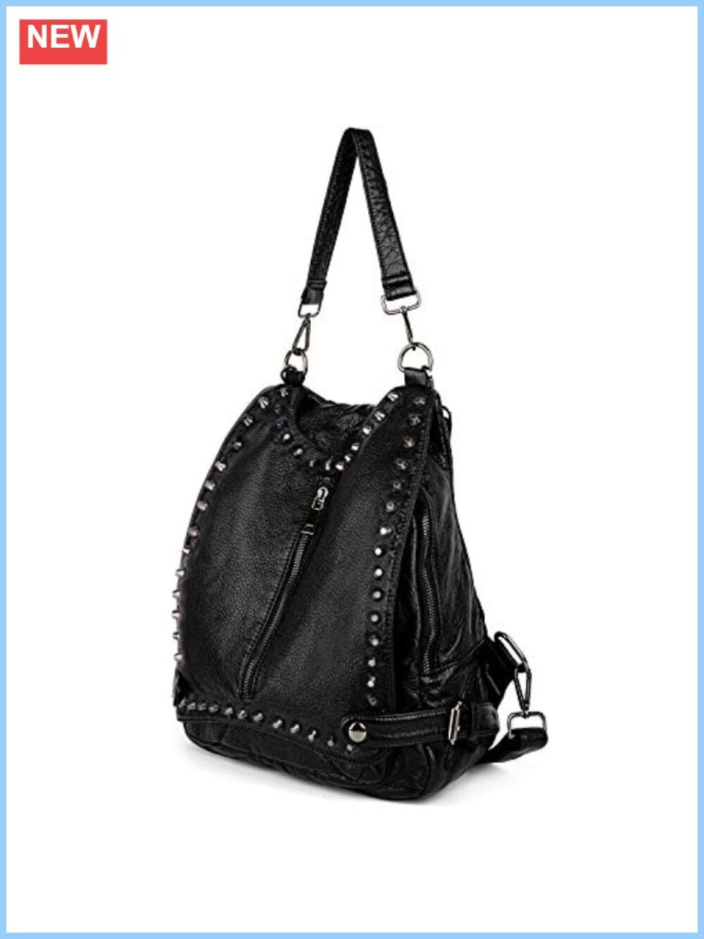 Faux Leather Rivet Studded Backpack Purse Convertible Rucksack Shoulder Bag w/